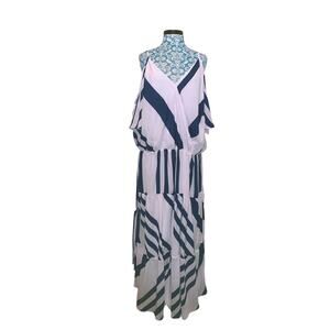 Elegant Navy and White Striped Dress